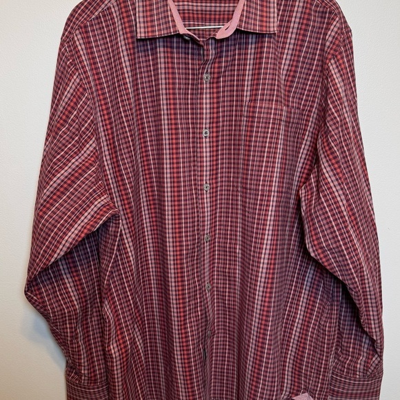 Tommy Bahama Lazlo Lux Stripe Shirt Red Plaid Men's XLTG - Picture 2 of 12